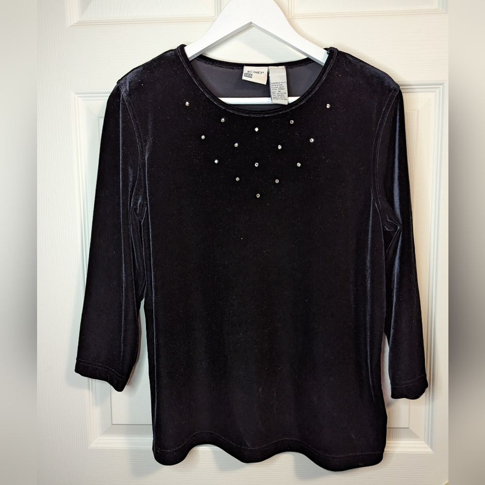 Koret black velour top with rhinestones size medium